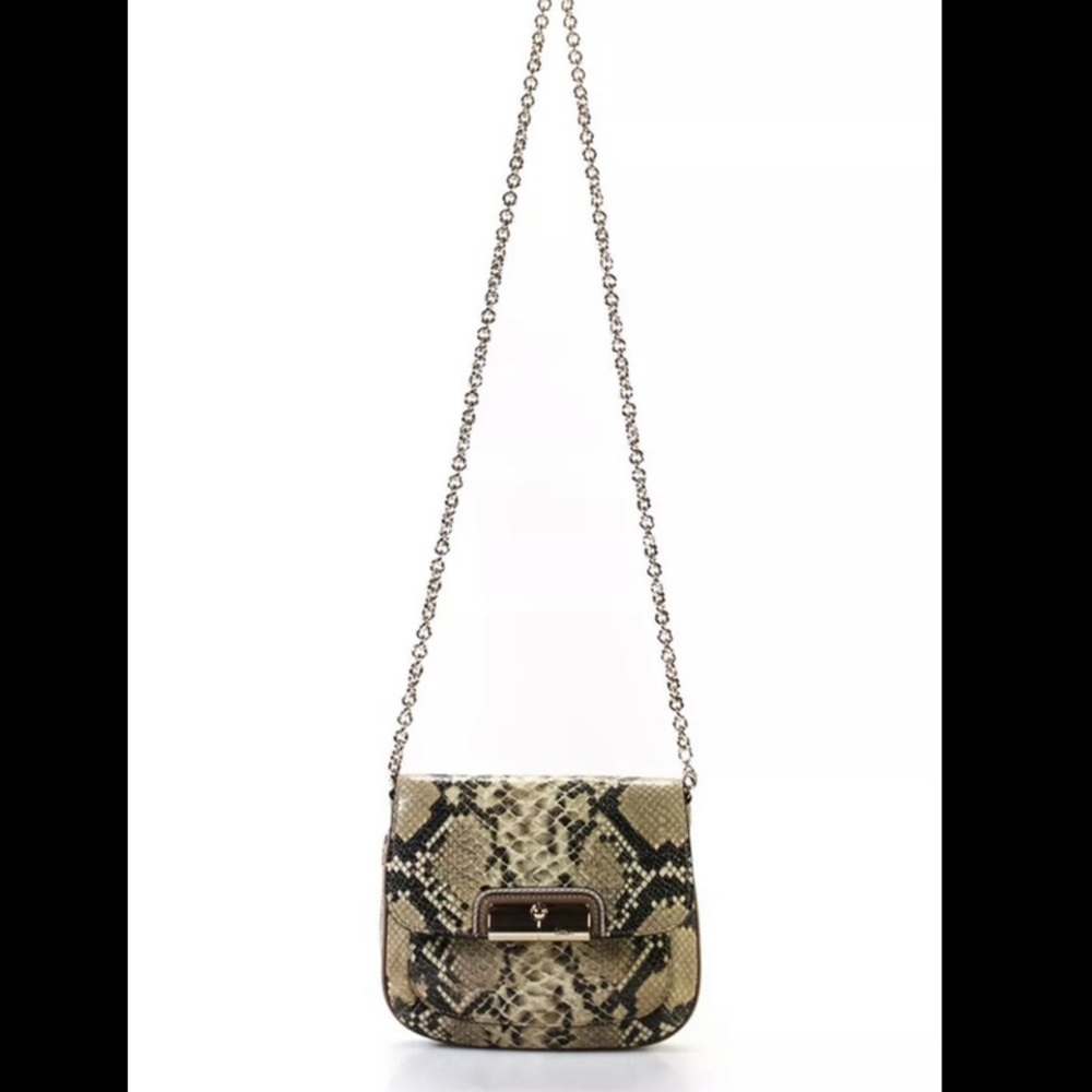 Coach Womens Small Snakeskin Flap Chain Crossbody Handbag Brown